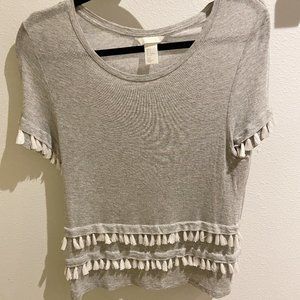 H&M Grey Fringe Pom Pom Jersey Tee Shirt